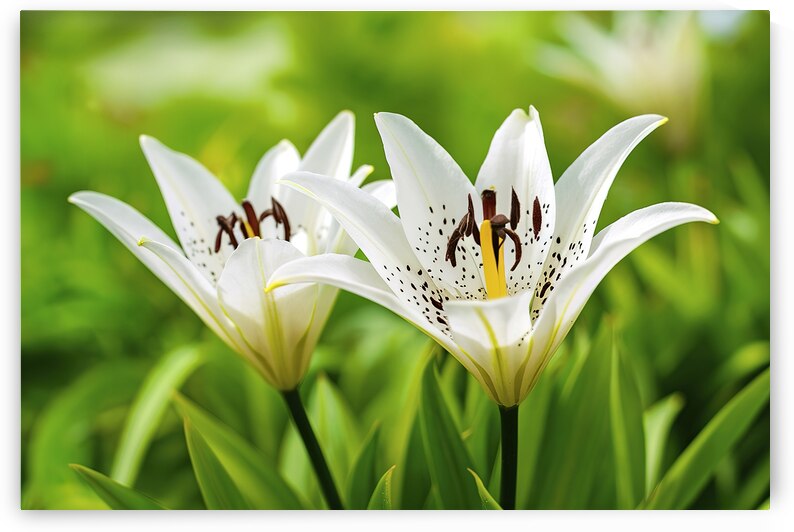 Japanese lily in full bloom on a green background by Ionela Mocanu