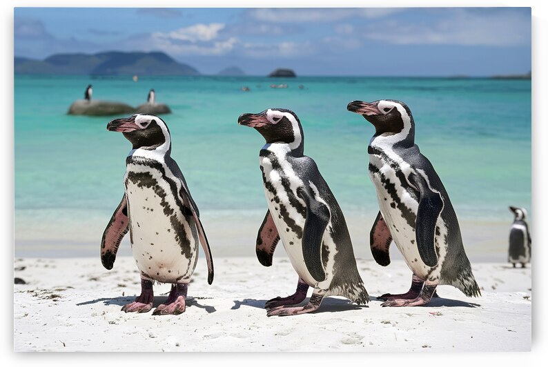 African penguins on a beach by Emilian Covaci