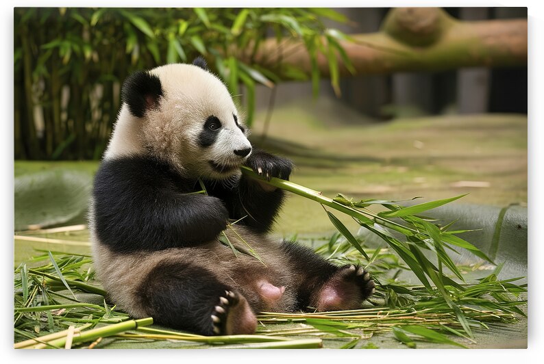 cute baby Panda eats bamboo by Violeta Popescu