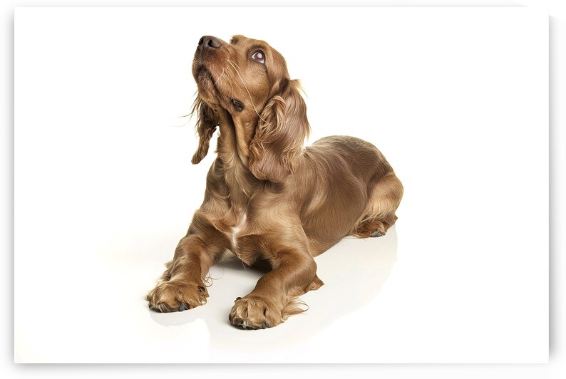 English cocker spaniel dog looking up lying and w by Ana Dragan