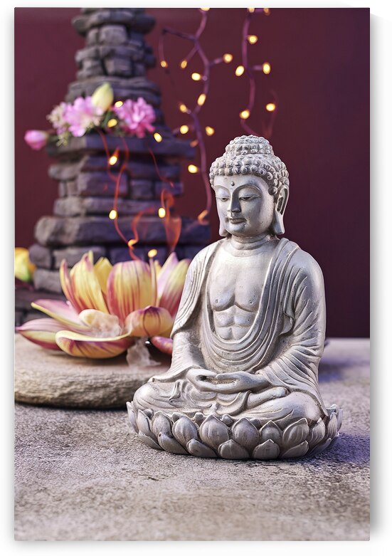 buddha and tower of stones flowers and frankincen by Ana Dragan