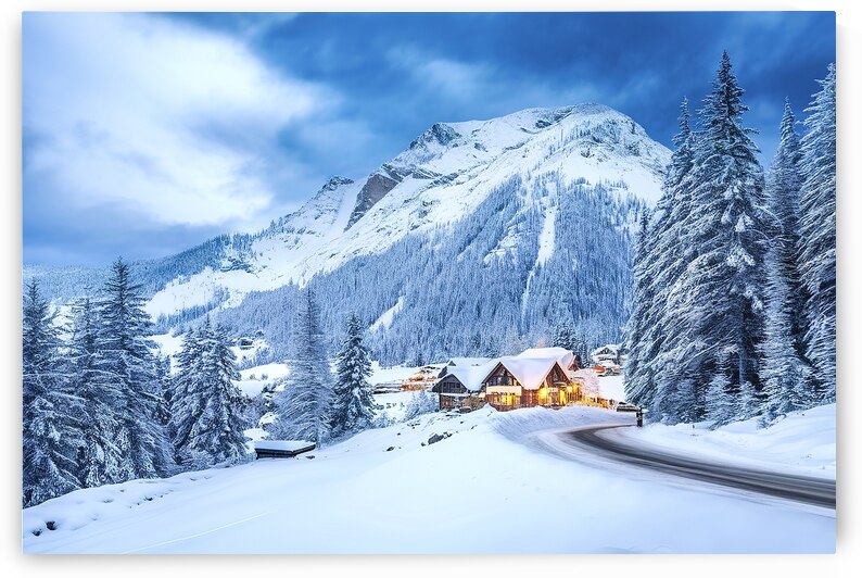 Snowy winter mountain landscape with fir trees 2. by Ana Dragan
