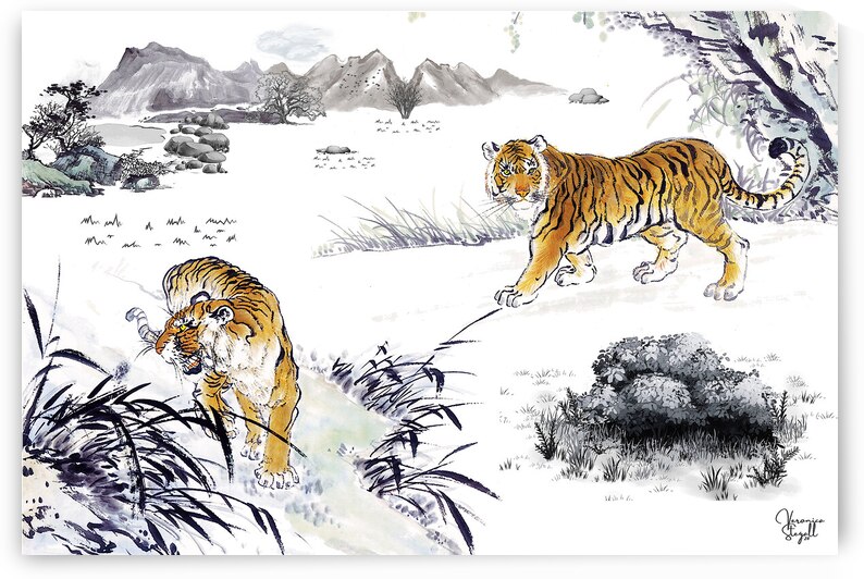 Majestic Tigers - Limited Edition Art Print  by Veronica Stegall