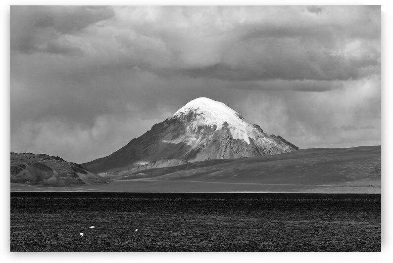 Lake Chungara and Sajama volcano black and white Chile by Magical Andes Photography
