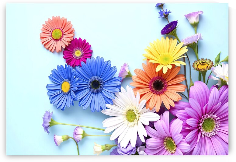 Colorful floral arrangement with blue and purple by Sofia Olinescu