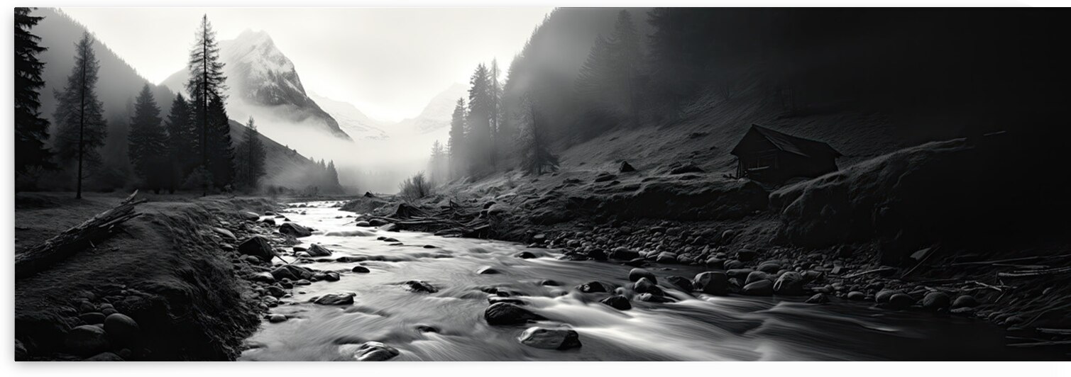 Bold Mountain River Black & White Photograph by New York Art Studio