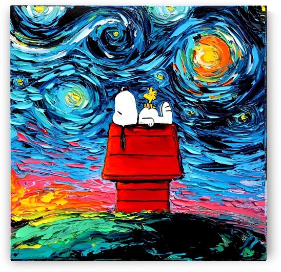 snoopy and woodstock house van gogh starry night. by Loissa90