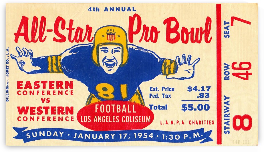 1954 Pro Bowl Football Ticket Print by Row One Brand