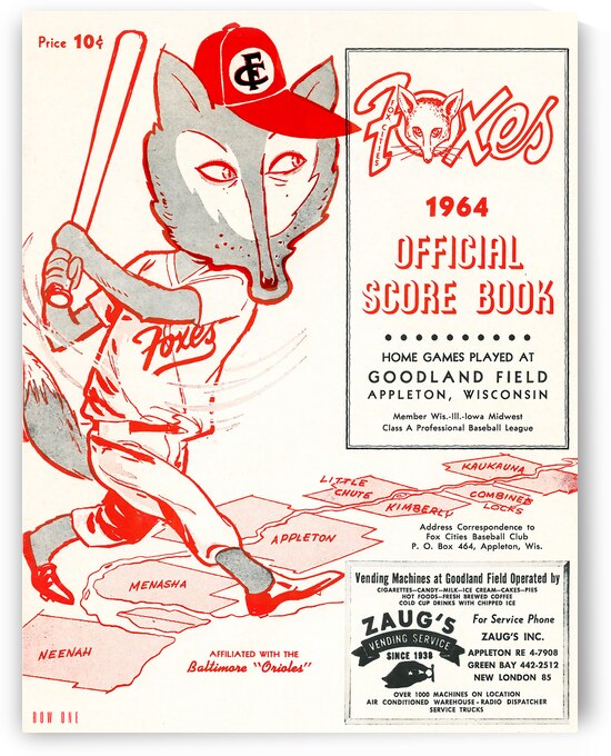 1964 Fox Cities Foxes Appleton Baseball Art by Row One Brand