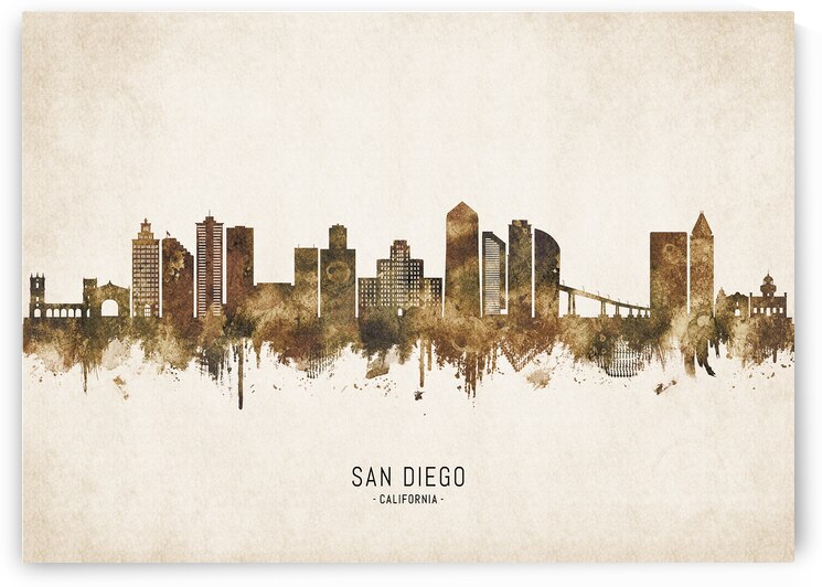 San Diego California Cityscape Vintage by Towseef Dar