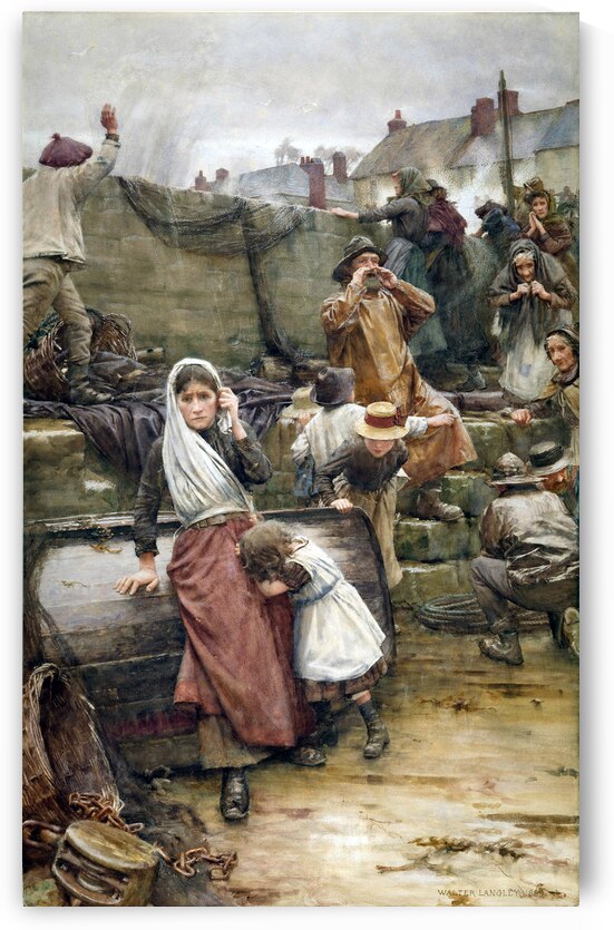 Disaster Scene in a Cornish Fishing Village Vintage Oil Painting  by One Simple Gallery