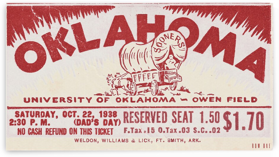 1938 Oklahoma Sooners Football Ticket Remix Art by Row One Brand