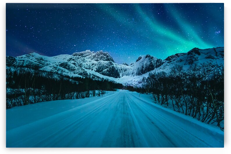 Northern Lights over a Road in Norway by Andreas Wonisch