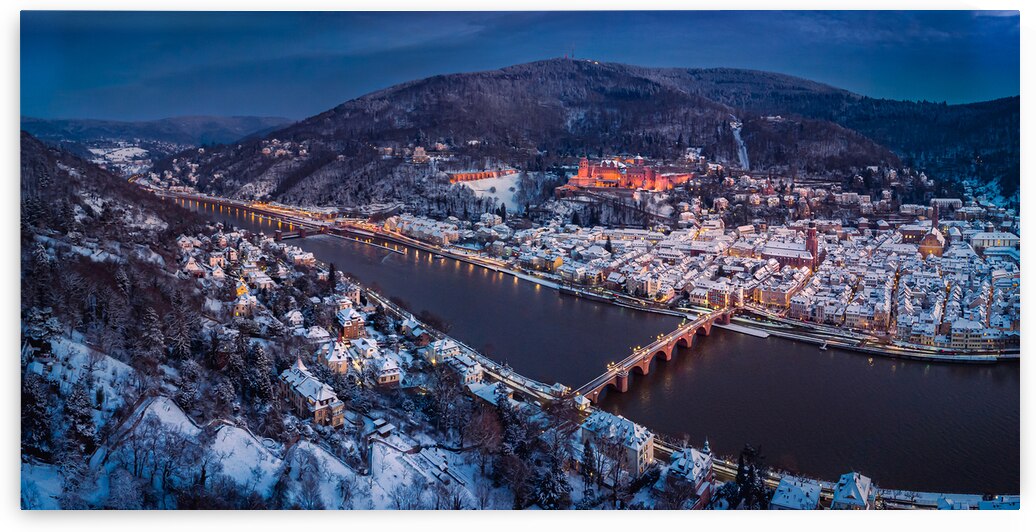 Heidelberg Winter Aerial Panorama with Old Town and Castle by Andreas Wonisch