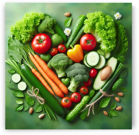 51 Fresh vegetables in the shape of a heart on a by artvi
