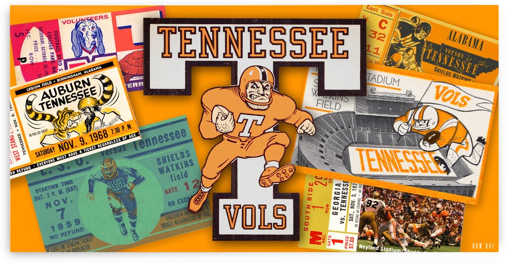 Tennessee Vols Historic Football Ticket Collage Art by Row One Brand