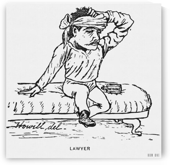 late 1800s lawyer cartoon art by Row One Brand
