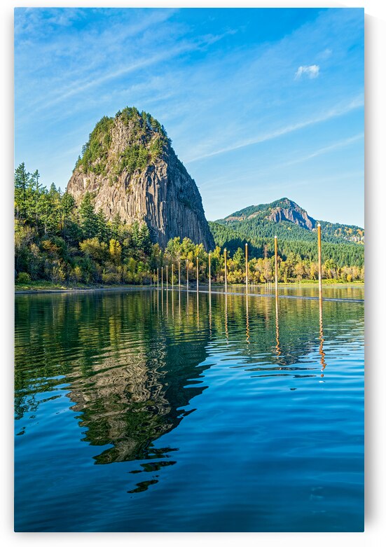 Beacon Rock and Hamilton Mountain reflected in the waters of the Columbia River at Beacon Rock State Park in Washington USA by David Reinhold
