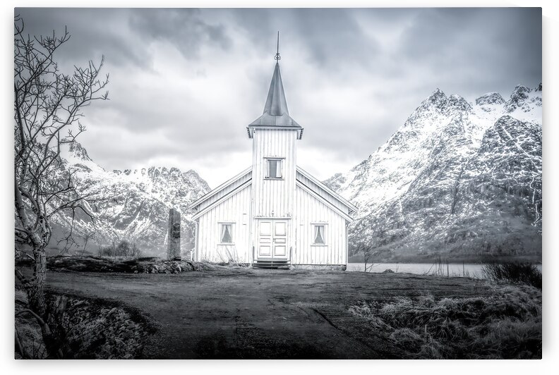 Vestpollen Church Mountain Views by Norma Brandsberg Photography