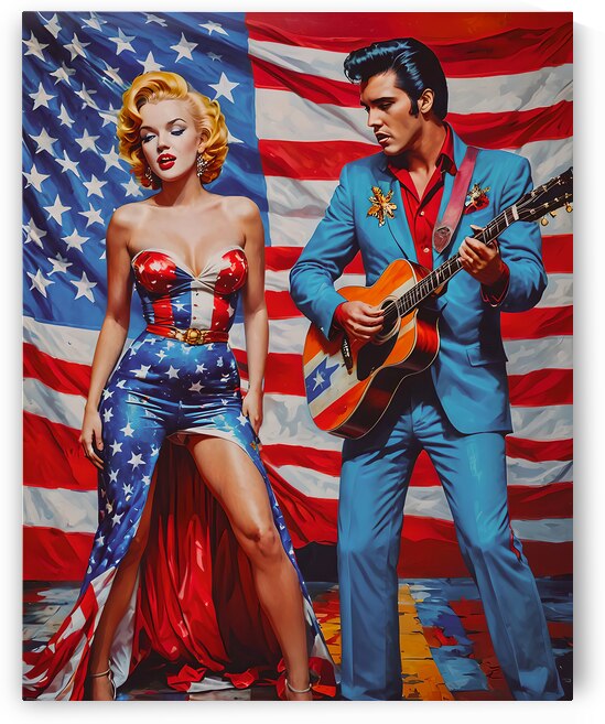 AI Art Pop Art Superstars Elvis Presley with Marilyn Monroe 3 by TOPARTGALLERY