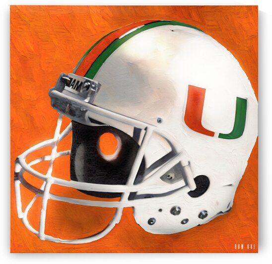 1980s miami hurricane football helmet art by Row One Brand