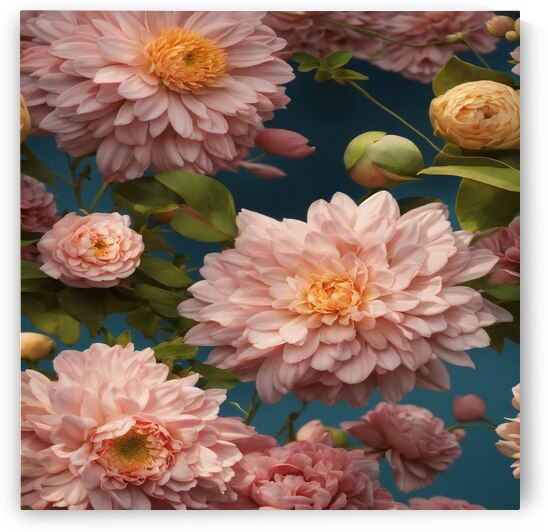 A collection of pink flowers positioned on a soft blue backdrop emphasizing the vivid colors and natural charm. by Megh25000