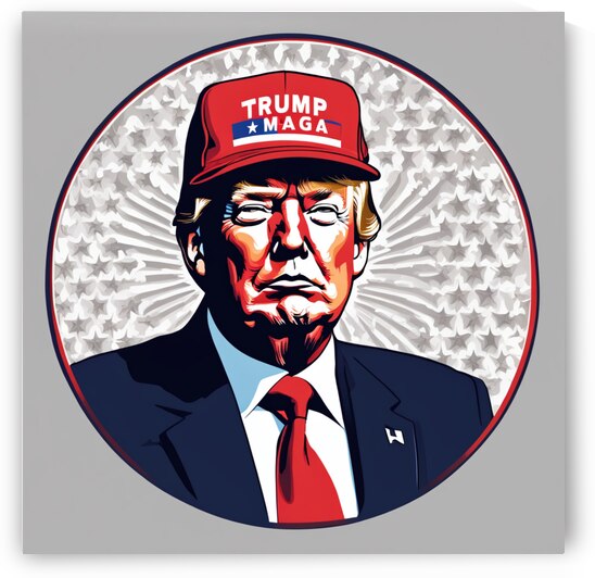 Trump wearing MAGA hat in a round design  by AIGALLERY