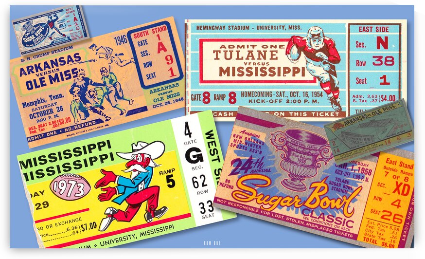Historic Ole Miss Football Ticket Collage Art by Row One Brand
