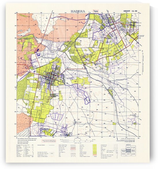 1942 Map of Hadera – Historic British Mandate-Era Survey Chart of a Coastal Town in the Holy Land Showing Infrastructure and Regional Layout by History In Your Home