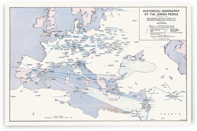 Map of Jewish History in Europe Africa and the Near East – Vintage Historical Diaspora Chart Depicting Migration Patterns Ancient Communities and Cultural Centers by History In Your Home