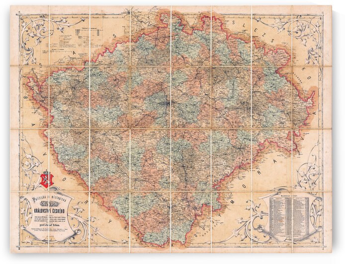 1870 Map of the Kingdom of Bohemia – Vintage Austro-Hungarian Empire Map Depicting Political Borders Cities Districts and Mountain Ranges in 19th Century Central Europe by History In Your Home