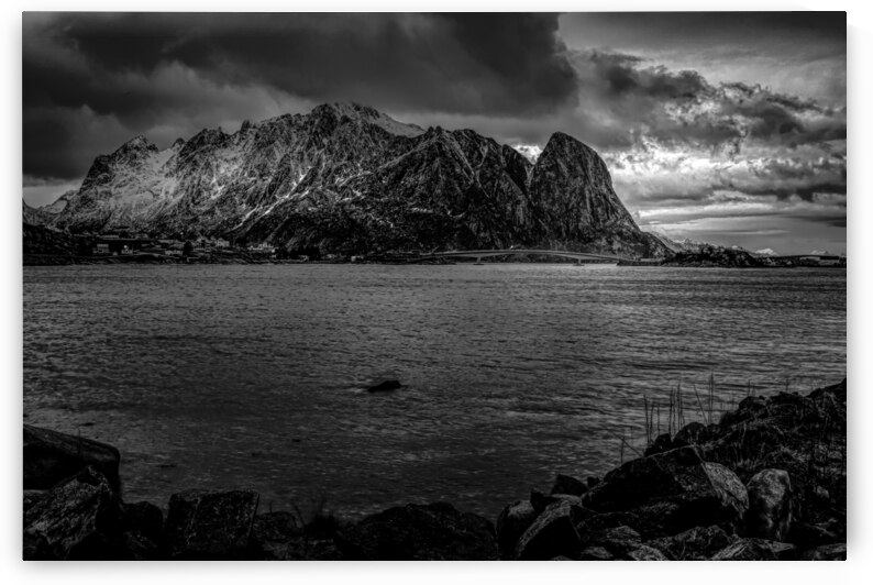 Reine Mountain in Black and White Silhouette by Norma Brandsberg Photography
