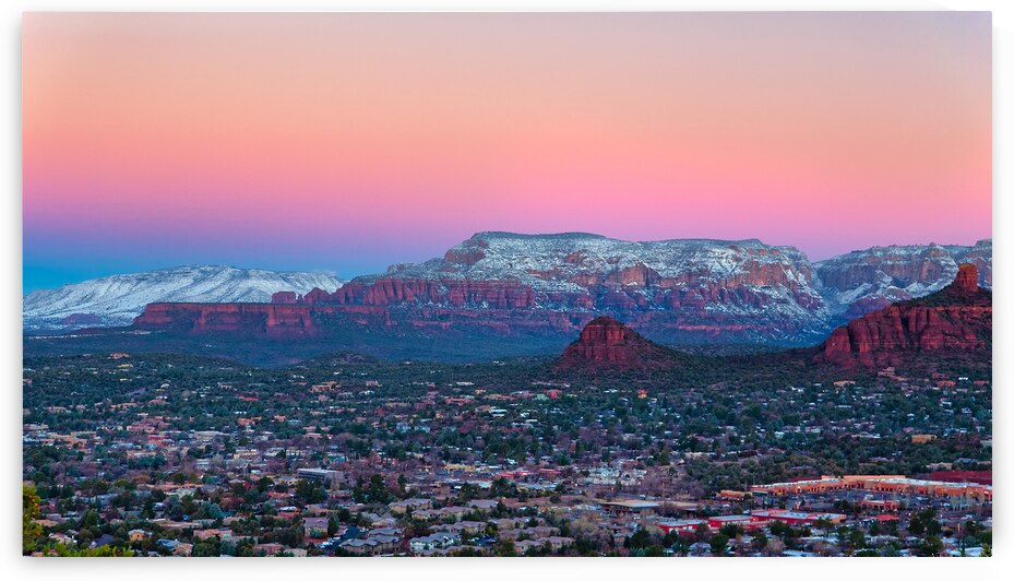 Sunset Over Sedona with Snow-Capped Mountains by Shallowshark