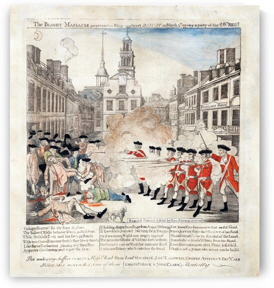 Paul Revere Engraving of the Boston Massacre – Historic American Revolutionary War Era Artwork Showing the 1770 Incident That Galvanized Colonial Resistance Against British Rule in Boston by History In Your Home