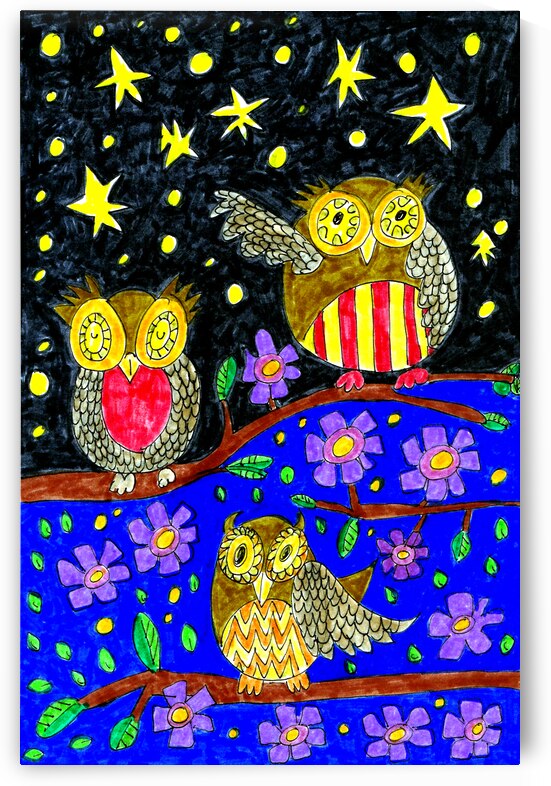 Abstract Doodle Art Night Owls by Catriona Roberts Nature Photography and Designs