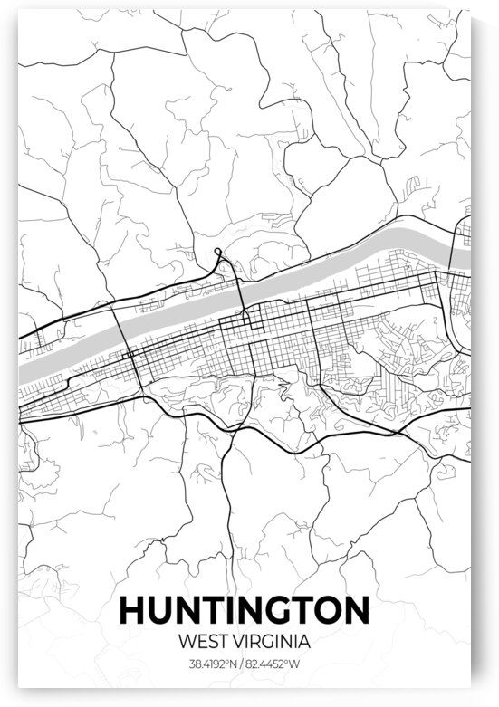 Huntington West Virginia City Map Print by Conceptual Photography