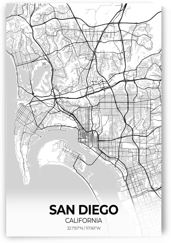 San Diego California City Map Print by Conceptual Photography