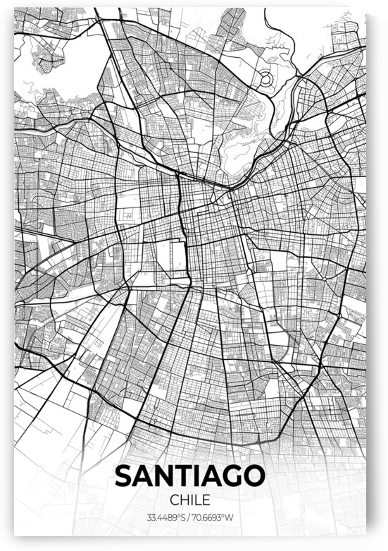 Santiago Chile City Map Print by Conceptual Photography