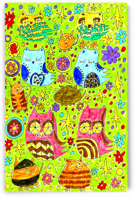 Abstract Doodle Owls and Pussy Cats by Catriona Roberts Nature Photography and Designs
