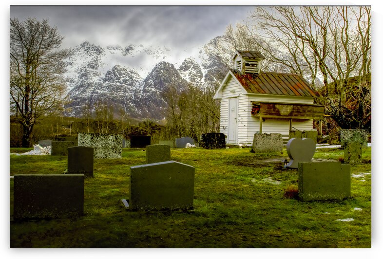Kvalvik Graveyard and the Peak Kistbergtinden. by Norma Brandsberg Photography