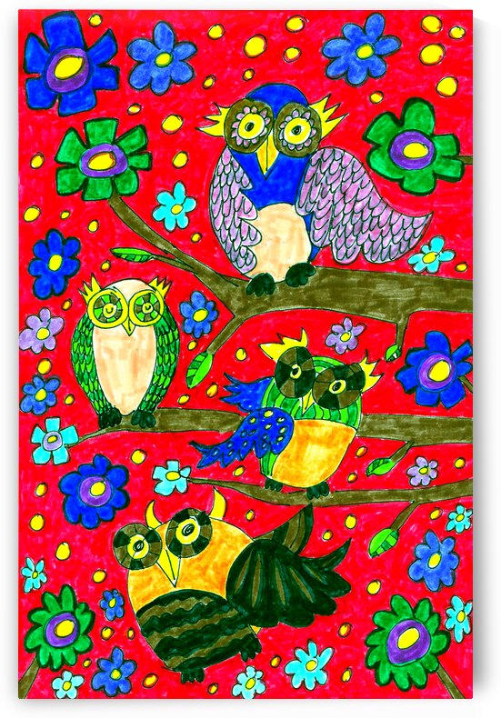 Abstract Cute Doodle Art Owls by Catriona Roberts Nature Photography and Designs
