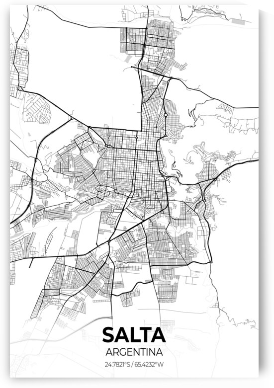 Salta Argentina City Map Print by Conceptual Photography