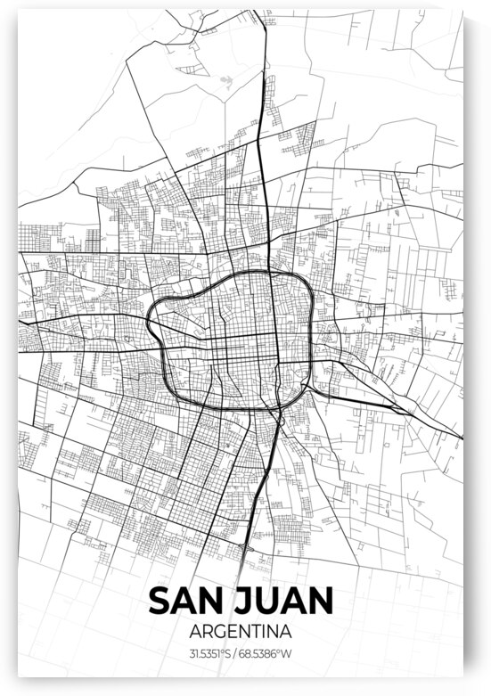San Juan Argentina City Map Print by Conceptual Photography