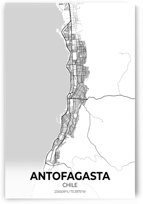 Antofagasta Chile City Map Print by Conceptual Photography