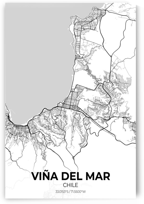 Vina del Mar Chile City Map Print by Conceptual Photography