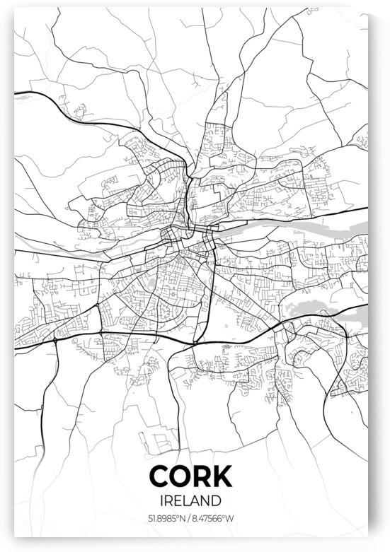 Cork Ireland City Map Print by Conceptual Photography