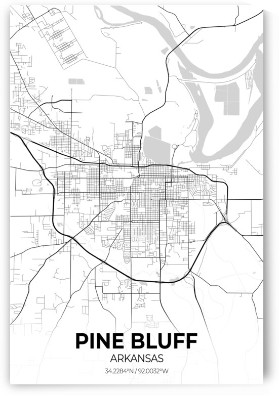 Pine Bluff Arkansas City Map Print by Conceptual Photography