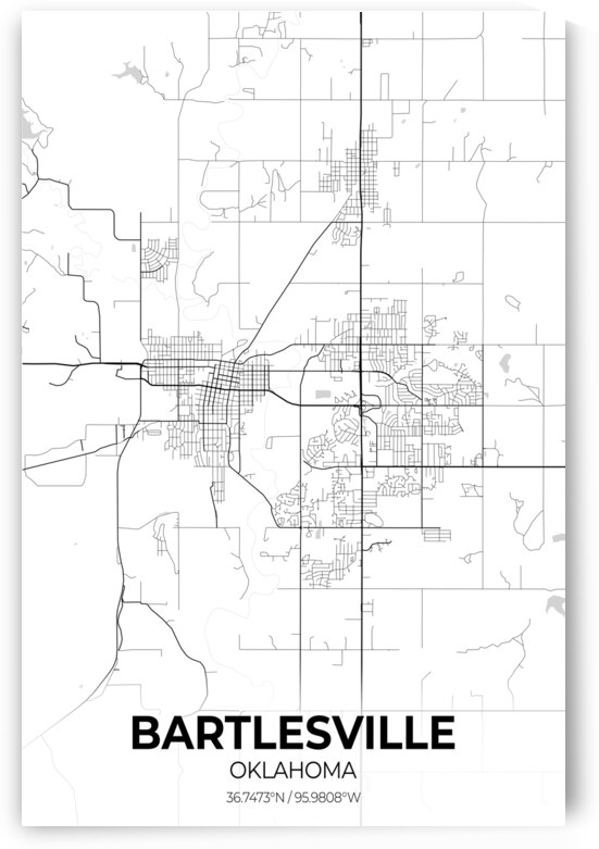 Bartlesville Oklahoma City Map Print by Conceptual Photography