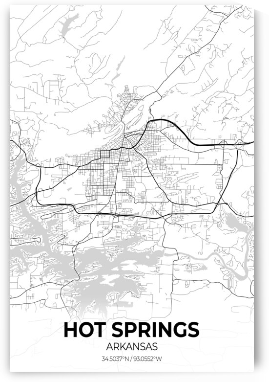 Hot Springs Arkansas City Map Print by Conceptual Photography
