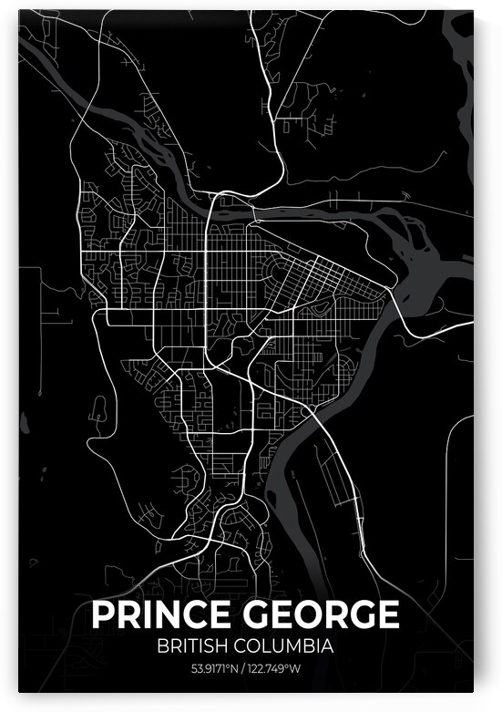 Prince George British Columbia City Map Print by Conceptual Photography